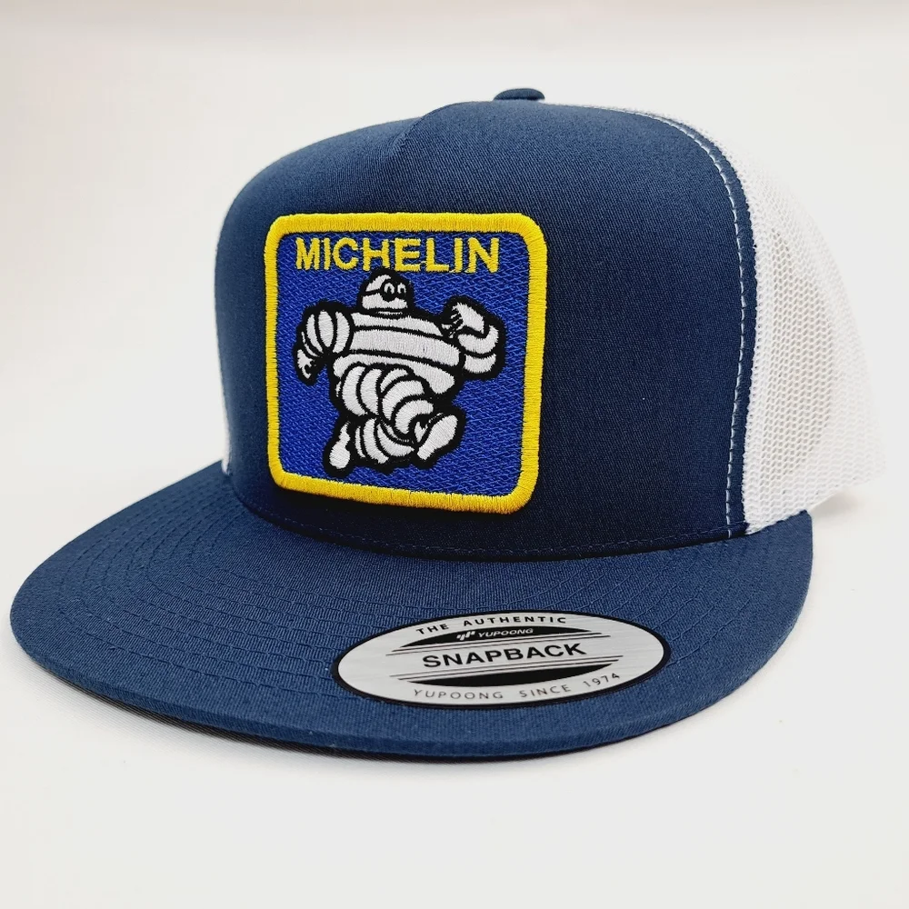 Michelin Man Embroidered Patch Flat Bill Trucker Mesh Snapback Cap Hat